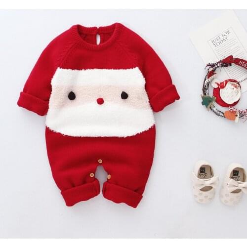 Autumn Winter Christmas Sweater 2019 Newborn Baby Girl Boy Clothes Wool Knit Thick Romper Jumpsuit Warm Outfit