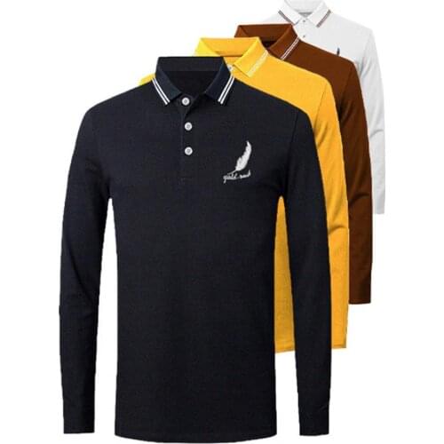 Autumn Men Turn Down Collar Base T-shirt Buttons Long Sleeve Feather Print Shirt