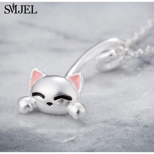 Cartoon Moon Cat Necklace for Women Everyday Jewelry Fashion Silver Color Little Bell Kitty Pendant Necklace bijoux femme 2021