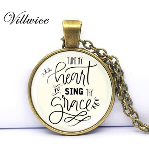 Tune My Heart To Sing Thy Grace Necklace Hymn Pendant Hymn Necklace Inspirational Gift Christian Jewelry