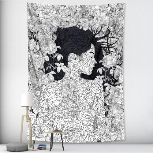 Figure drawing home art tapestry psychedelic scene bedroom wall hanging Bohemian decorative yoga mat sofa blanket