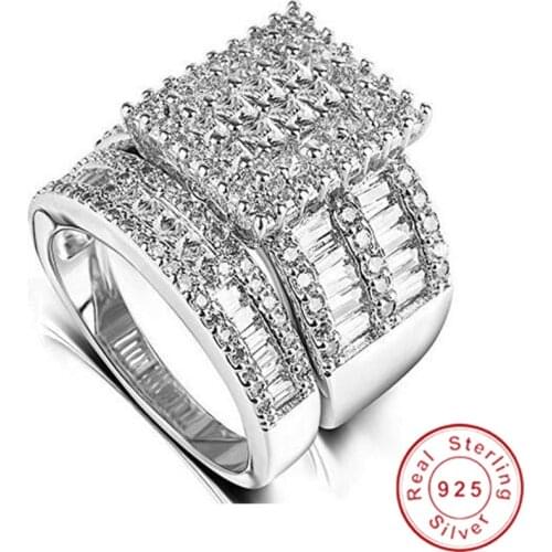 Luxury Princess cut Lab Diamond cz Ring sets 925 sterling silver Engagement Wedding band Rings for Women Party Jewelry Gift