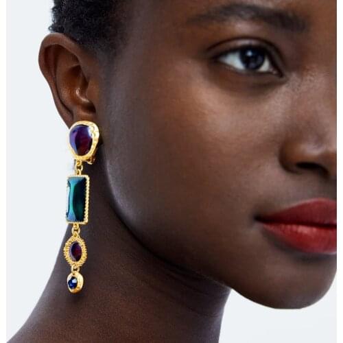 PPG&PGG New ZA Vintage Long Drop Earrings For Women Fashion Charm Colorful Statement Earrings Hanging Multicolored Jewelry