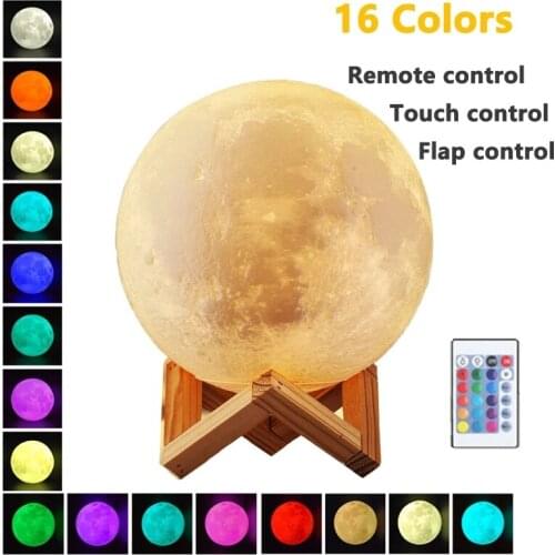 LED Night Light 3D Print Moon Lamp Rechargeable Color Change 3D Light Touch Moon Lamp Childrens Lights Night Lamp for Home