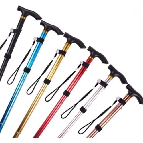 T-handle Walking Stick Telescopic Hiking Trekking Poles Adjustable Aluminum Alloy Metal Folding Cane Non Slip Rubber Base