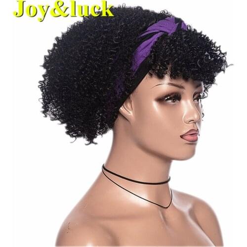 Joy&luck Turban Wig Synthetic Hair 2 Wig Headwrap Drawstring Headband Wigs for Women Short Curly Wig