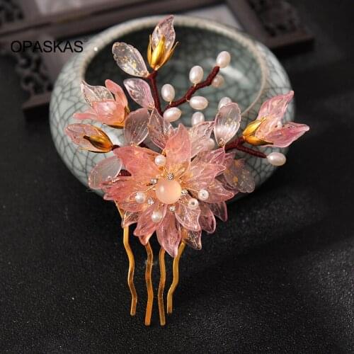 Pearl Side Comb Flower Hair Ornament Ancient Style Hair Piece Hair Accessories for Women and Girls PT PT