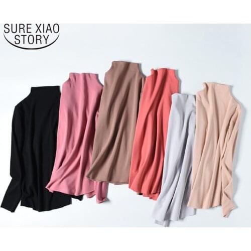 Korean Style Turtleneck Autumn Winter Long Sleeve T-shirt Women Cotton Bottoming Shirt Slim Solid Office Lady Clothing 11103