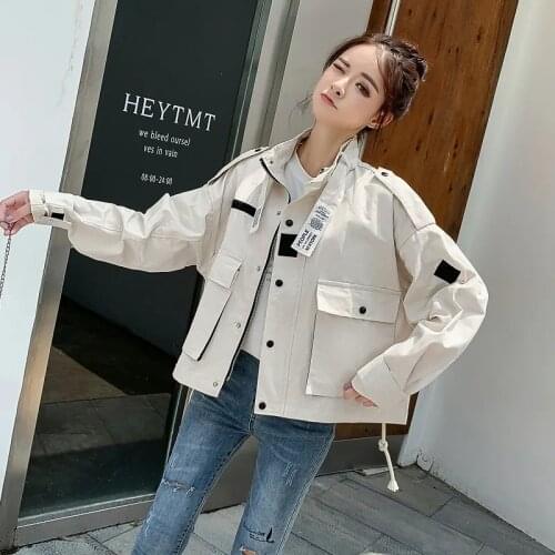 Short Frock Coat Women Spring Autumn Fashion Zipper Jackets Womens Casual Loose Coats Tops Khaki Windbreakers Wild Vintage Coat
