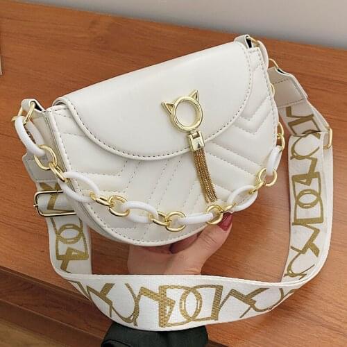 Small Leather Design Shoulder Bags for Women Broadband Messenger Bag White Ladies Tote Handbags Pure Color Chain Crossbody Bags