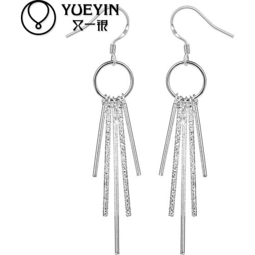 New fashion silver jewelry Dangle earrings for women wedding jewelry Long Earrings Five sticks Drop earrings Wholesale E026