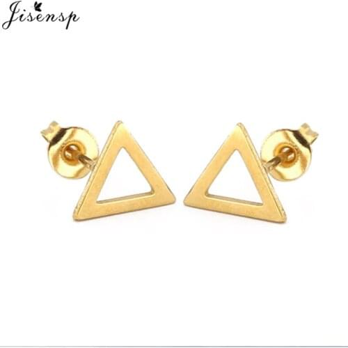 Jisensp Tiny Cute Gold Color Triangle Stud Earrings for Women Party Jewelry Geometric Simple Earrings Famale Pendientes Brincos