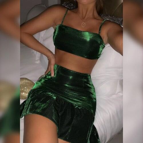 2 Pieces Set Women 2021 Summer Fashion Pleated Skirt Charming Condole Belt two-piece Women Gold Sports Set Dropshipping LZY2267