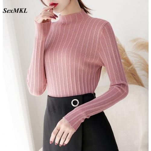 Striped Turtleneck Winter Pullover Women 2020 Thick Long Sleeve Sweater Office Ladies Top Knitted Warm Sweaters Black Pull Femme