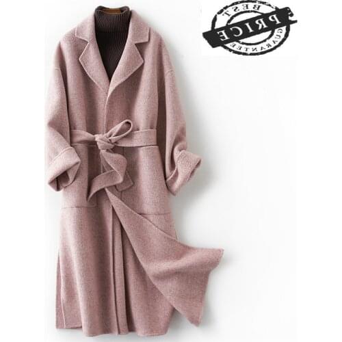 Women Wool Coat Autumn Winter Belt Clothing Slim Long Woolen Coat Female Spring Jackets Elegant Ladies Overcoat LWL1313