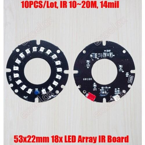 10PCS/Lot 18x LED Array IR 10m ~ 20m DC 12V PCB Board 53x22mm Size 60 Infrared Night Vision for CCTV IR Bullet Camera Assembly