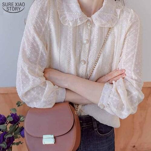 2021 Autumn Long Sleeve Office Women Clothing Blusas Western Style Doll Collar Fairy Chiffon Blouse Women Ladies Shirt 10351