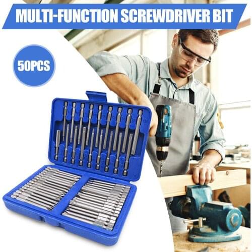 50pcs Multi-function Bits Torx Star Hex Spline Slotted Phillips Pozi Screwdriver Extra Long Reach Repair Part Hand Tool