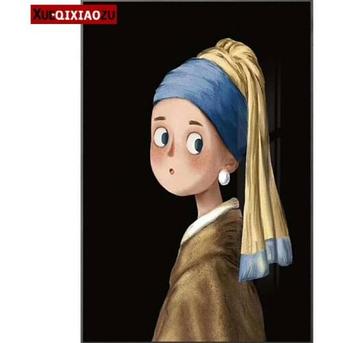 5D Full Circle Diamond Painting Q Cute Girl Cross Stitch Embroidery Suit Mosaic Home Decoration Gifts for Relatives and Friends