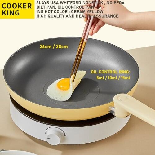 Cooker King 26cm/28cm Non Stick Pan Frying Pan Oil Control Pan Saute Pan Fry Pan ,No Toxic No PFOA，Gas and Induction use