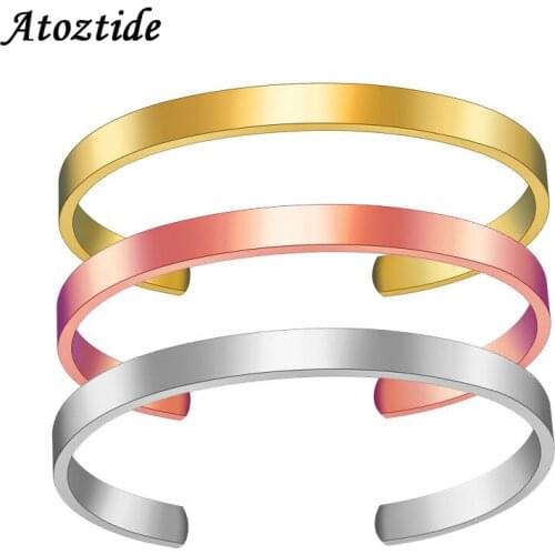 Atoztide Charm 3 Colors Simple Bangle&Bracelets For Women Stainless Steel Polished Open Cuff Bracelets Jewelry Gift For lovers