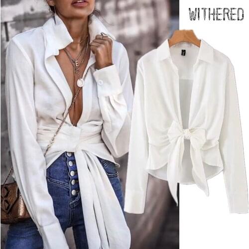 Jenny&Dave white shirt women INS fashion blogger autumn sashes bow sexy blusas mujer de moda shirt womens tops and tshirt