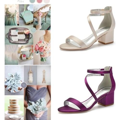 MarHermoso Bride Wedding Sandal Simple Solid Color Zipper Back Mid Heels Women Shoes Satin Evening Sandals Summer Casual