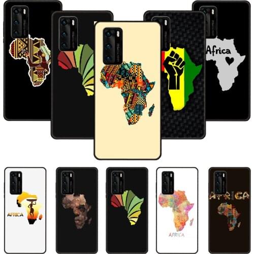 Phone Case For Huawei P20 P30 P40 P Smart Z + P10 Mate 30 10 20 Lite Pro Black Cover Shell Trend Waterproof Art Africa Map