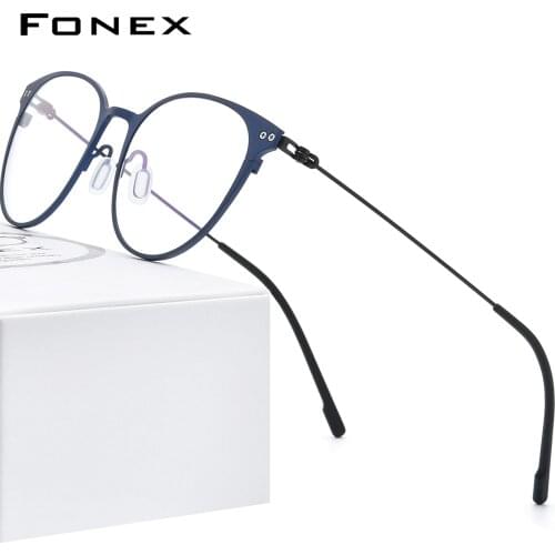 FONEX Pure Titanium Glasses Women Vintage Round Myopia Optical Prescription Eyeglass Frame Men 2020 Screwless Eyewear 8533