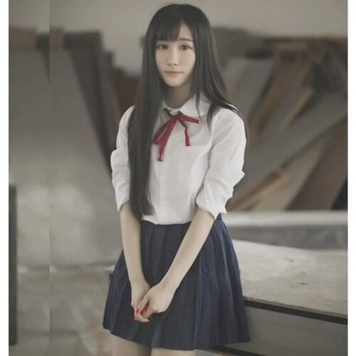 Summer Japan Style Students Sailor Suit Costume Pure School Girls Pleated Skirt Long Sleeve JK Uniforms