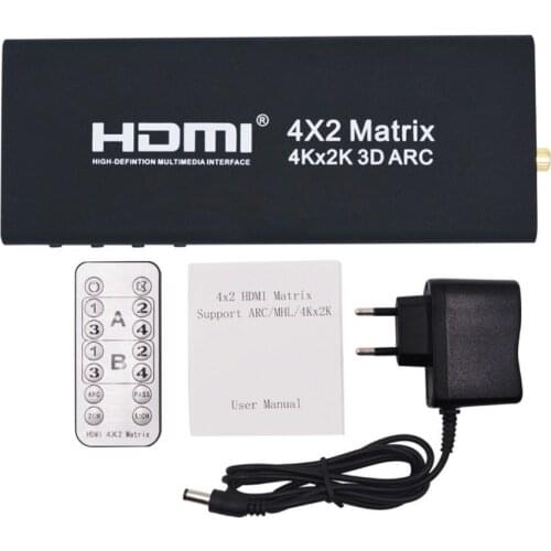 HDMI Matrix 4X2 HDMI 4 in 2 Out 4K 2K HDMI Switcher Support 3D ARC 4Kx2K HDMI To HDMI Splitter Extender Hub Box For PS3 Xbox 360