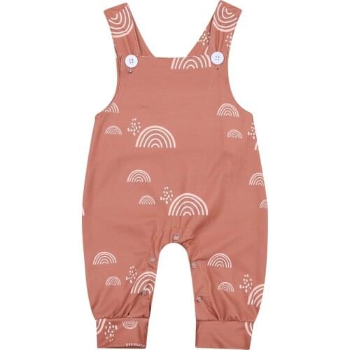 Pudcoco 0-18 Months Baby Girls Rainbow Print Overalls Sleeveless Square Collar Jumpsuit One-piece with Buttons for Summer