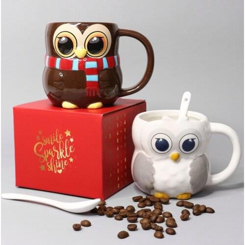 New 250mL/350mL 3D Cartoon Owl Couple Mug Creative Cute Animal Pattern Coffee Milk Tea Juice Water Cearmic Cup Gifts for Friends