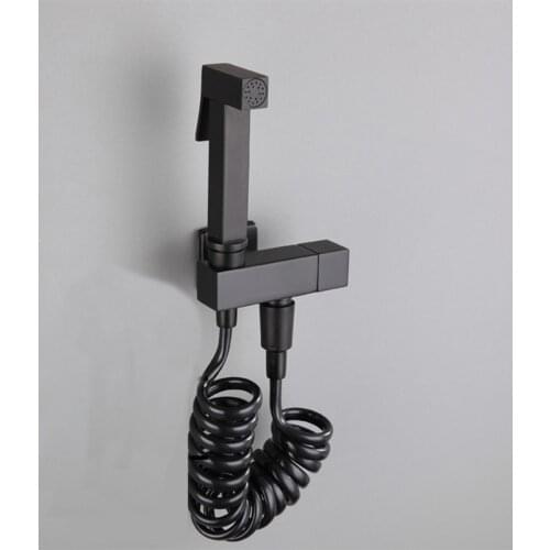 Brass Matte Black Square Bidet Bathroom Hand Shower Bidet Toilet Sprayer Hygienic Shower Bidet Tap Wall Mounted Bidet Faucet Set