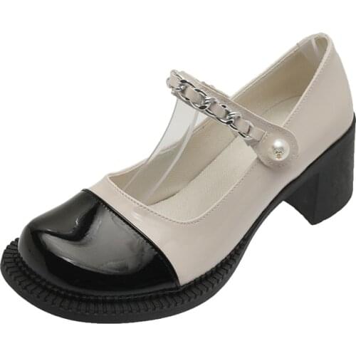 Pequenos sapatos de couro feminino primavera modelos mary jane sapatos de salto alto japonês retro sapatos plataforma