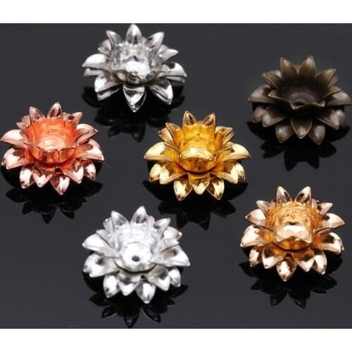 Mibrow 20pcs/lot Rose Gold Silver Color 11x5mm Copper Flower Bead Caps Flower Filigree Caps For DIY Hair Jewelry Making Findings