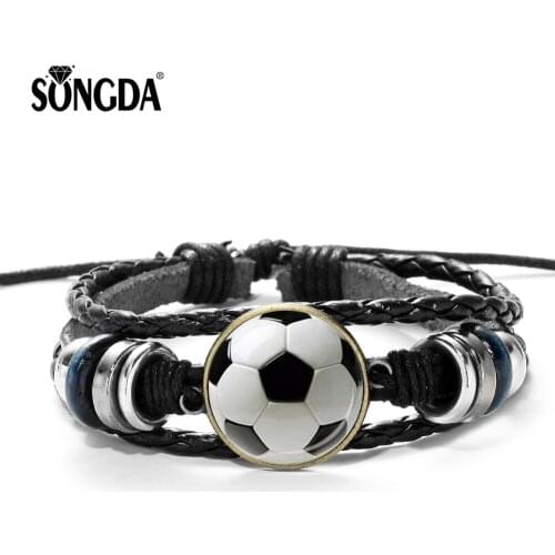 Fashion Football Volleyball Photo Bracelet Men Sports Lovers Glass Gem Casual Leather Bracelets Ball Picture Kids Jewelry