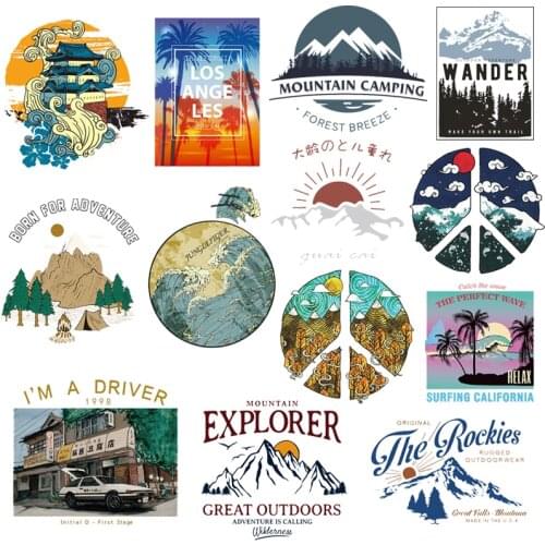 Fashion Mount Fuji Landscape Iron on Patches For DIY Heat Transfer Clothes T-shirt Thermal Transfer Stickers Decor Printing