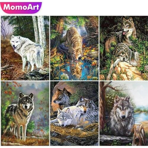MomoArt 5D DIY Diamond Painting Wolf Mosaic Art Diamond Embroidery Animal Hobbies And Crafts Home Decorations