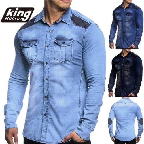 2021 New Casual Mens Fashion Increase High Quality Cotton Mens Casual Washing Denim Long Sleeve Shirt