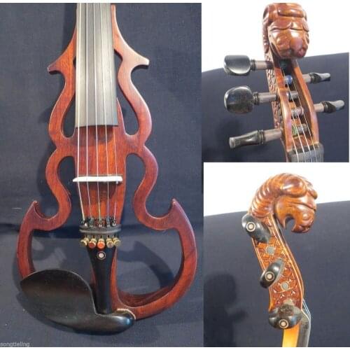 Streamline carved animal scroll 5 strings 4/4 electric violin,solid wood