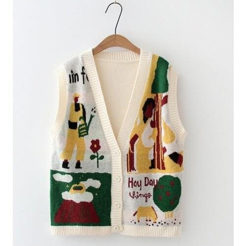 2021 autumn and winter new cartoon pattern jacquard knitted vest vest women sleeveless pullover all-match blouse