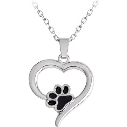 Heart Paw Print Pendant Necklaces Pet Dog Cat Black Claw Print Necklace Animal Commemorative Jewelry Couple Pet Gifts