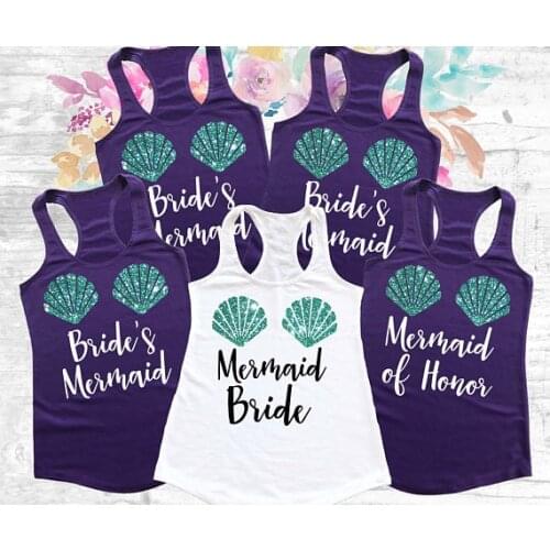 Personalized beach wedding Brides Mermaid bridesmaind t shirts Bachelorette tanks tops gifts bridal vests party favors