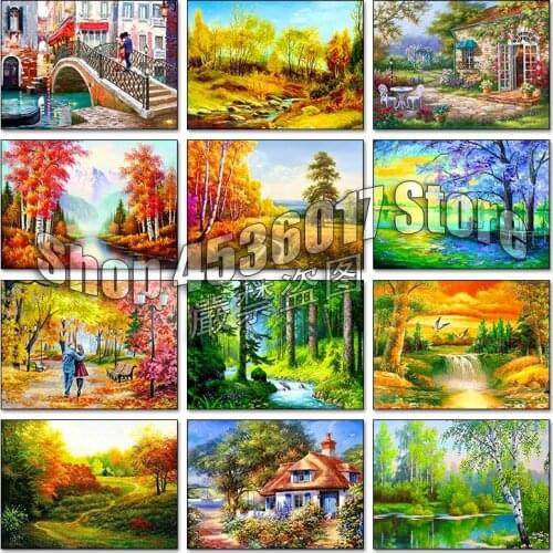 Landscape 5d Diy Diamond Painting Stitch Embroidery Mosaic Paintings Forest Villa Couple Full Rhinestone Gifts Handmade Posters
