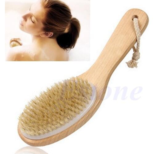 Full Body Natural Bristle Dry Skin Exfoliation Brush Massager Cleaner Scrubber N0PF