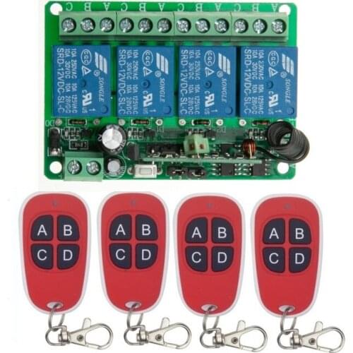 DC12V 4CH RF Wireless Remote Control System teleswitch 4X transmitter +1X receiver universal gate remote control /radio receiver