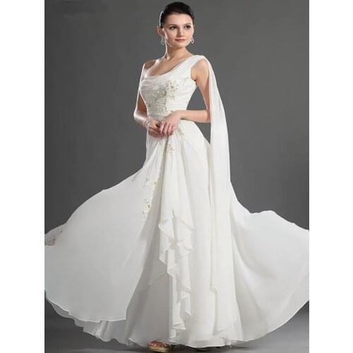 Backless Evening Dresses A-line One-shoulder Chiffon Beaded Long Dubai Saudi Arabic Evening Gown Prom Dresses