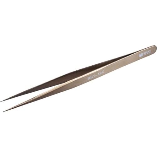 High Precision Industrial Tweezers Anti-magnetic Anti-acid Non-corrosive Stainless Steel Golden Tweezer Professional Tools 12C