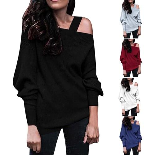 Female Clothing Tops Solid Off Shoulder Skew Collar Long Sleeves Females Sexy Casual Party Pullover Tops 2021 Comfy Sweatshirt
